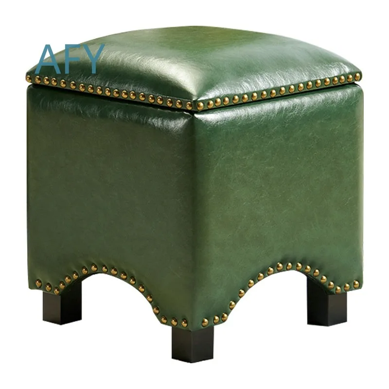 Home Solid Wood Creative Leather Pier for American Door Pier Low Stool Living Room Shoe Changing Storage Stool Home Decor