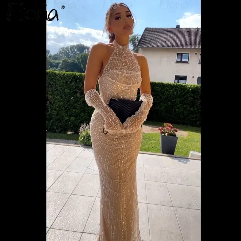 Elegant Light Champagne Party Dress Dubai WOmen 2023 Luxury Wedding Night Gowns Full Beaded Mermaid Evening Prom Gowns African