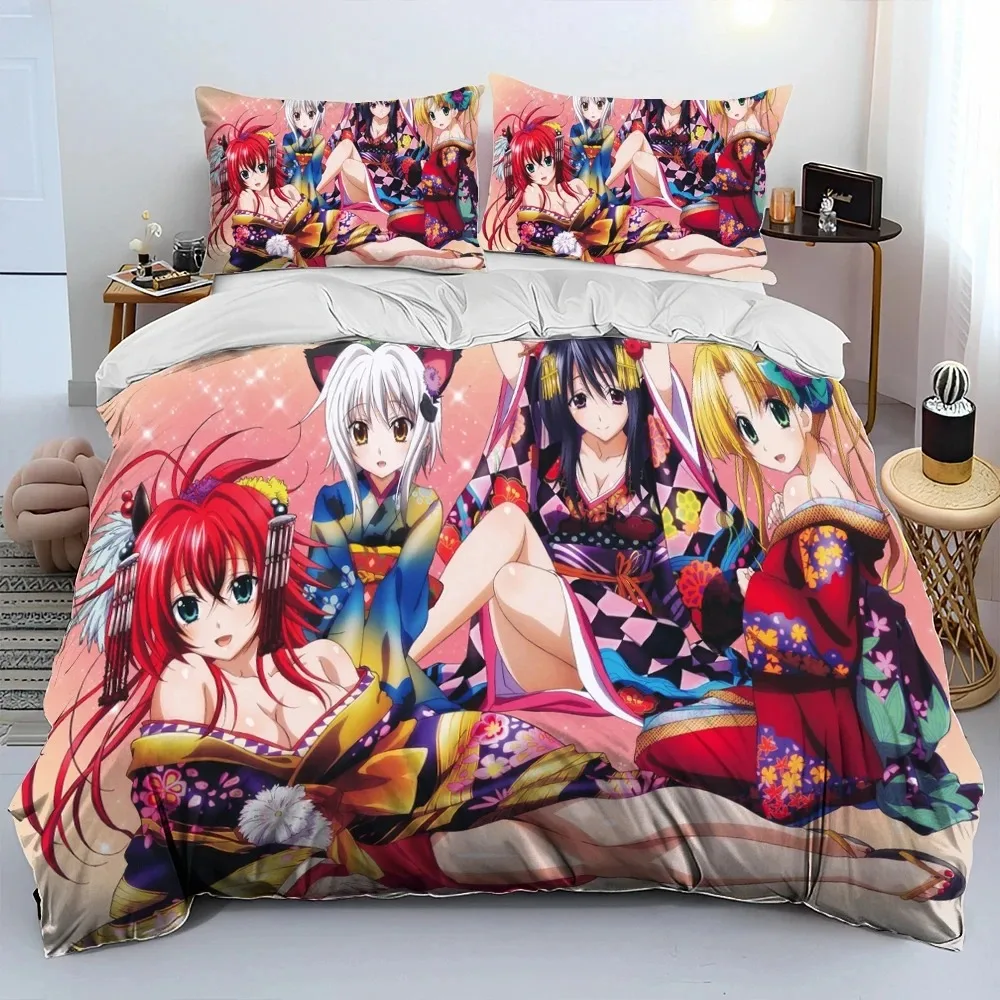 

Sexy Girl High School DxD Anime Bedding Set Duvet Cover Bed Set Quilt Cover Pillowcase Comforter king Queen Size Boys Adult