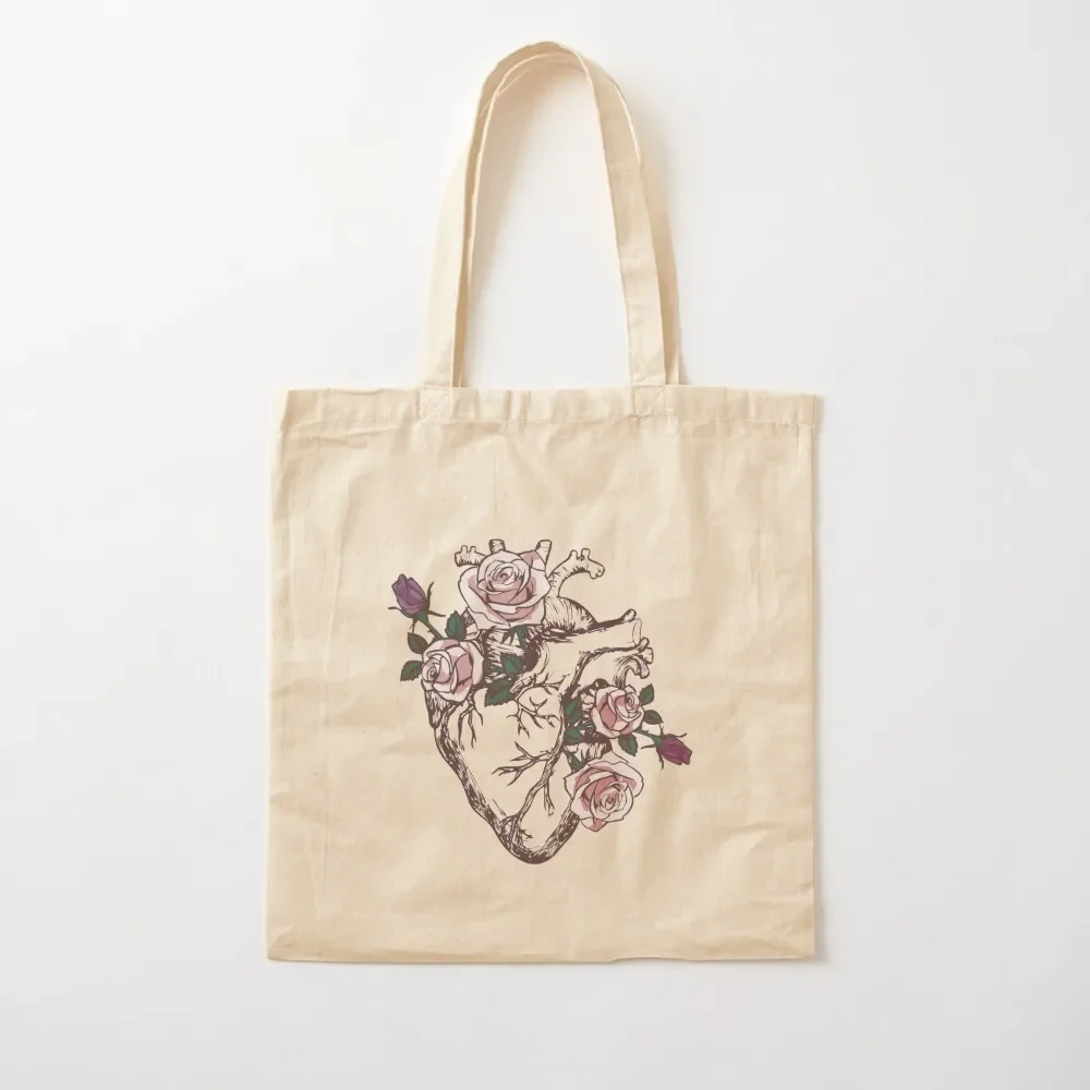 

Anatomical Heart Floral Heart Anatomy and Flowers Cute Roses Tote Bag shopping cart bags university shopper bag Canvas Tote Bag