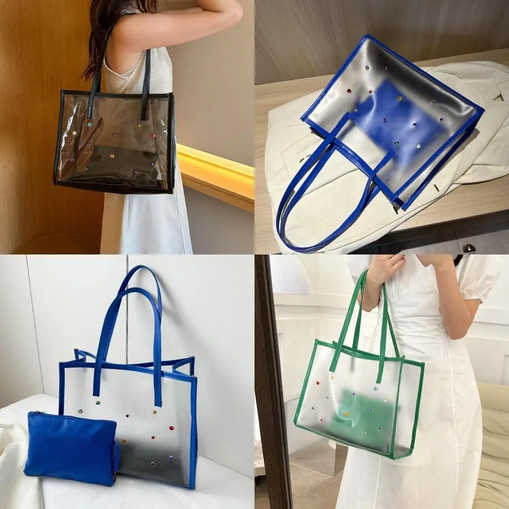 

D46D 2pcs/set Versatile Clear PVC Handbag Shoulder Bags Suitable for Beach Office and Retail Therapy