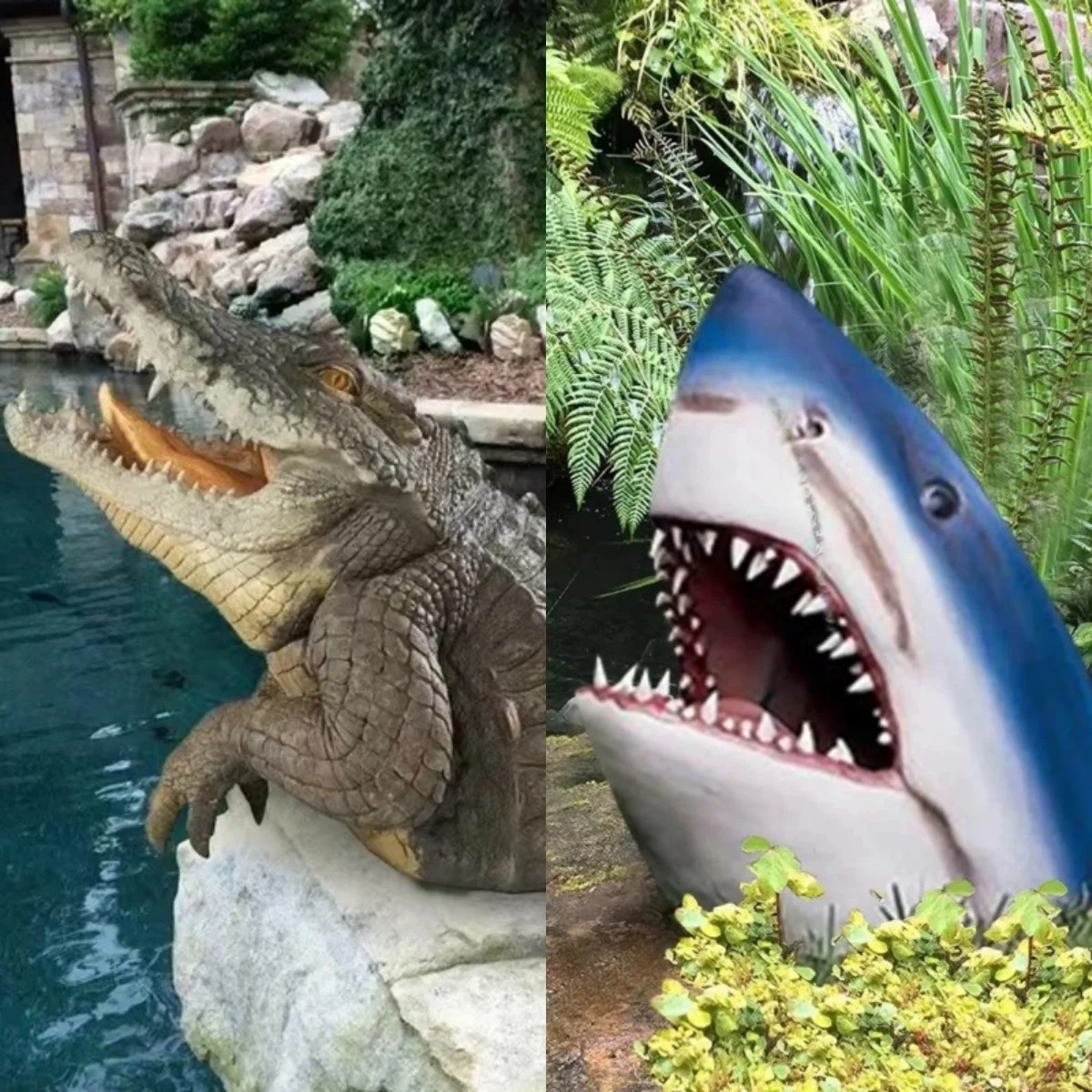 Shark Crocodile Garden Statue Resin Great White Shark Craft Art Animal Sculpture Ornaments Swimming Pool Outdoor Home Decoration