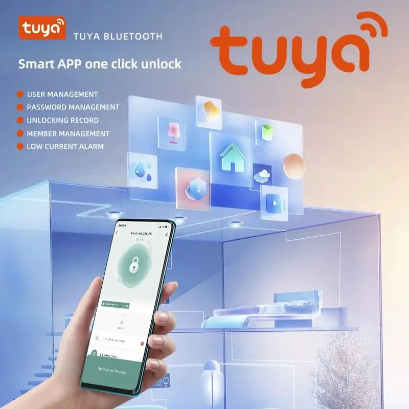 Tuya Bluetooth Smart Fingerprint Door Lock With Password Mechanical Key Unlocking For Wooden Door Single Handle Smartlife