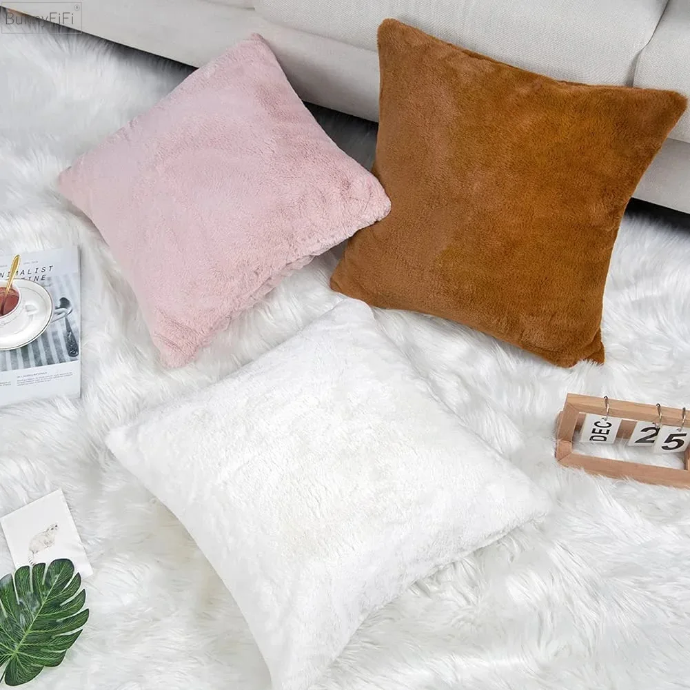 Rabbit Faux Fur Cushion Cover Decorative Pillow Cover for Sofa Living Room Decor Pillow Case High Quality White Cushion Covers