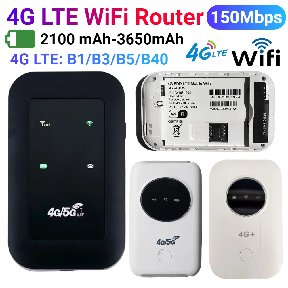 Permanence 4G Portable WiFi Hotspot, Routeur sans fil pour voyage en voiture, Fente EpiCard, Hotspot mobile de poche, Jusqu'à 10 utilisateurs, 150Mbps