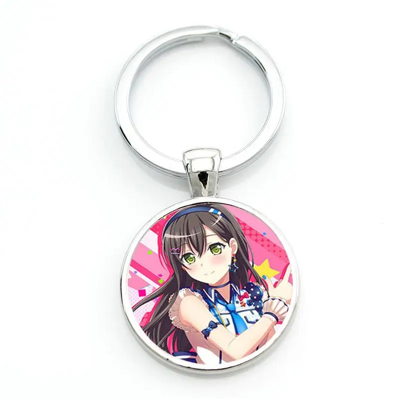 TAFREE BanG Dream! Anime Figures Roselia Band Cosplay Keychains Round Glass Dome With Photos Jewelry QWT74