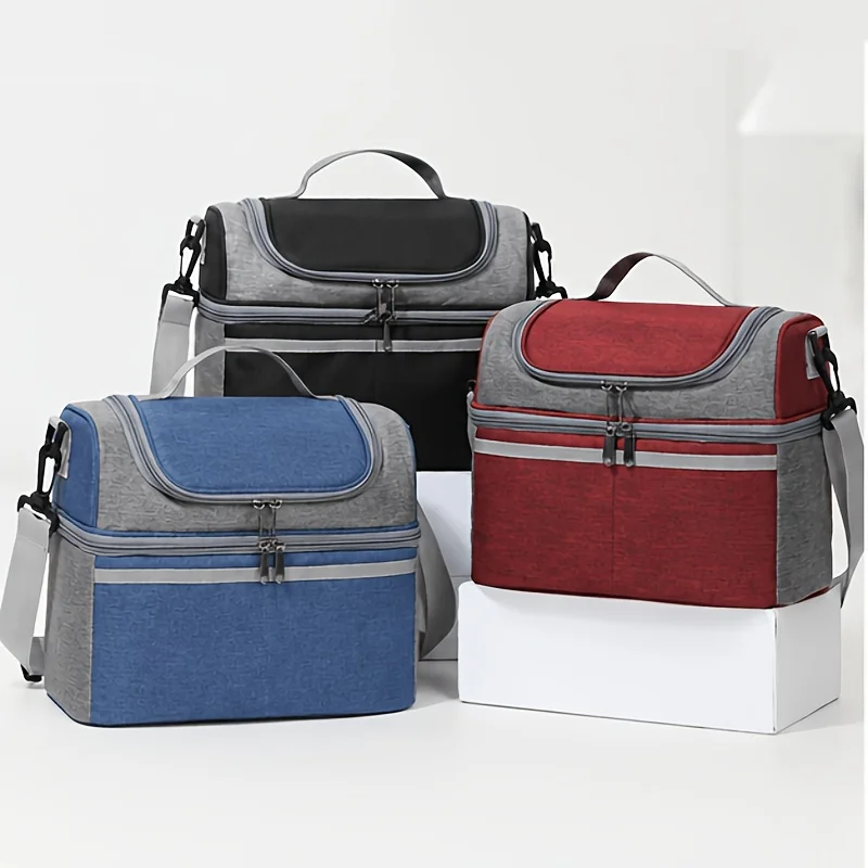 Oxford Large Insulated Lunch Bag Detachable Strap Ice Pack System Thermal Tote For Office Picnic Travel Portable Food Storage