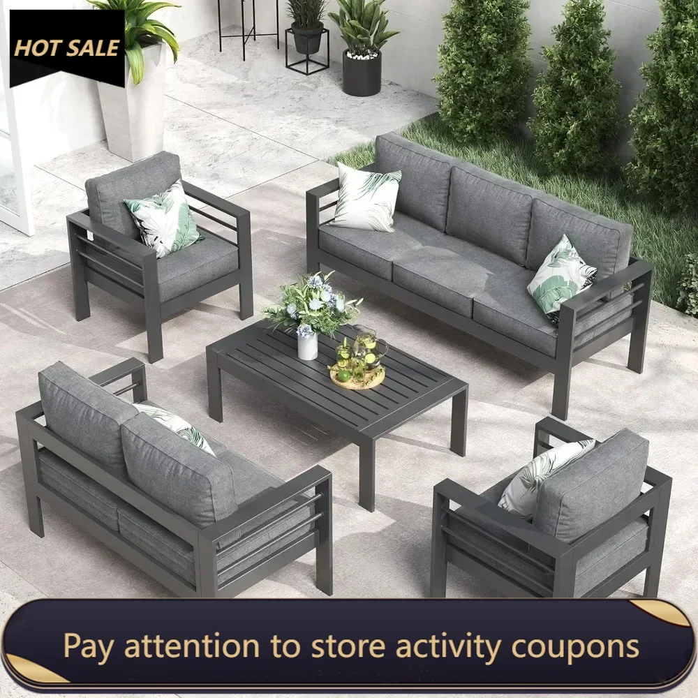 

Outdoor Aluminum Furniture Set 5 Pieces Patio Sectional Conversation Chat Sofa Modern Seating Set With Coffee Table Freight Free