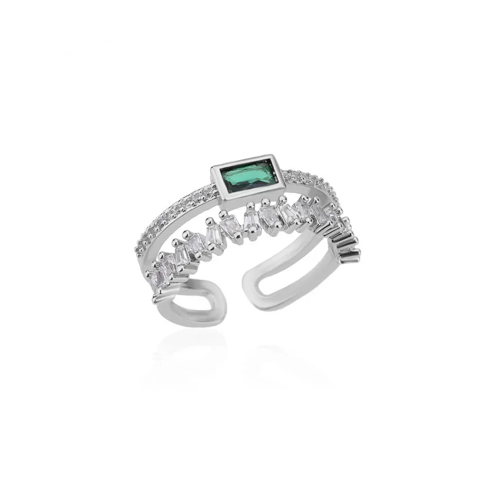 Classic retro light green double-layer zircon ring women's stainless steel gold-plated wedding ring as a gift for mom and lover image 6