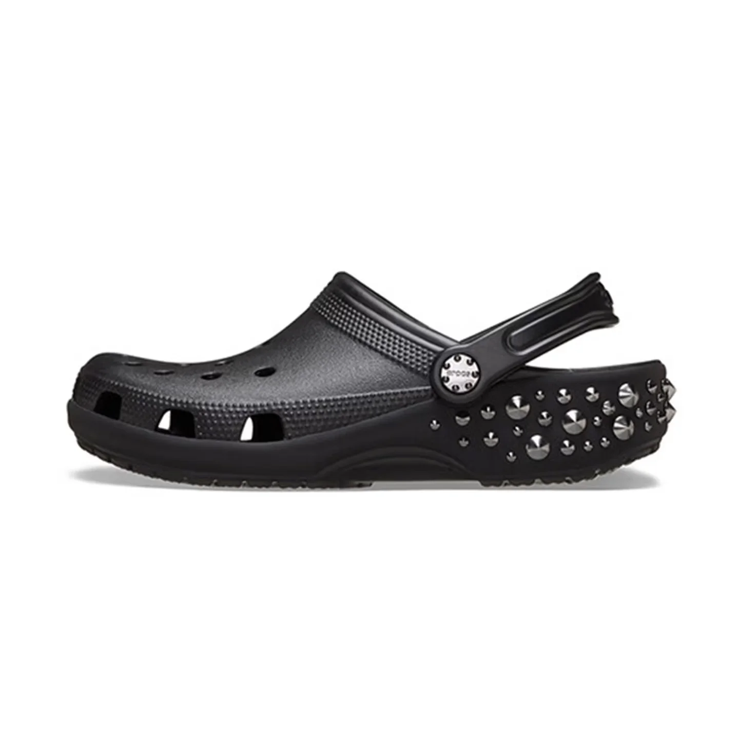 Crocs Classic Clog Black Retro Studded Open-Toe Slip-On Comfort Lightweight Beach Sandal Casual Shoe for Men Women 211596-001