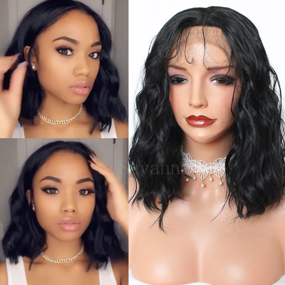

Women's Summer Fashion Short Bob Wavy Synthetic Lace Front Wigs Black Brown Hair