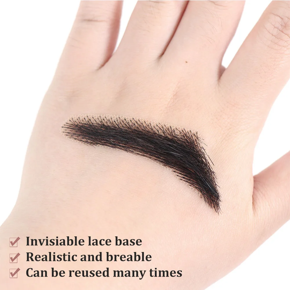 100% Human Hair Fake Eyebrows for Men Natural Black Invisible Lace Base Hand tied False Eyebrows Realistic Handmade