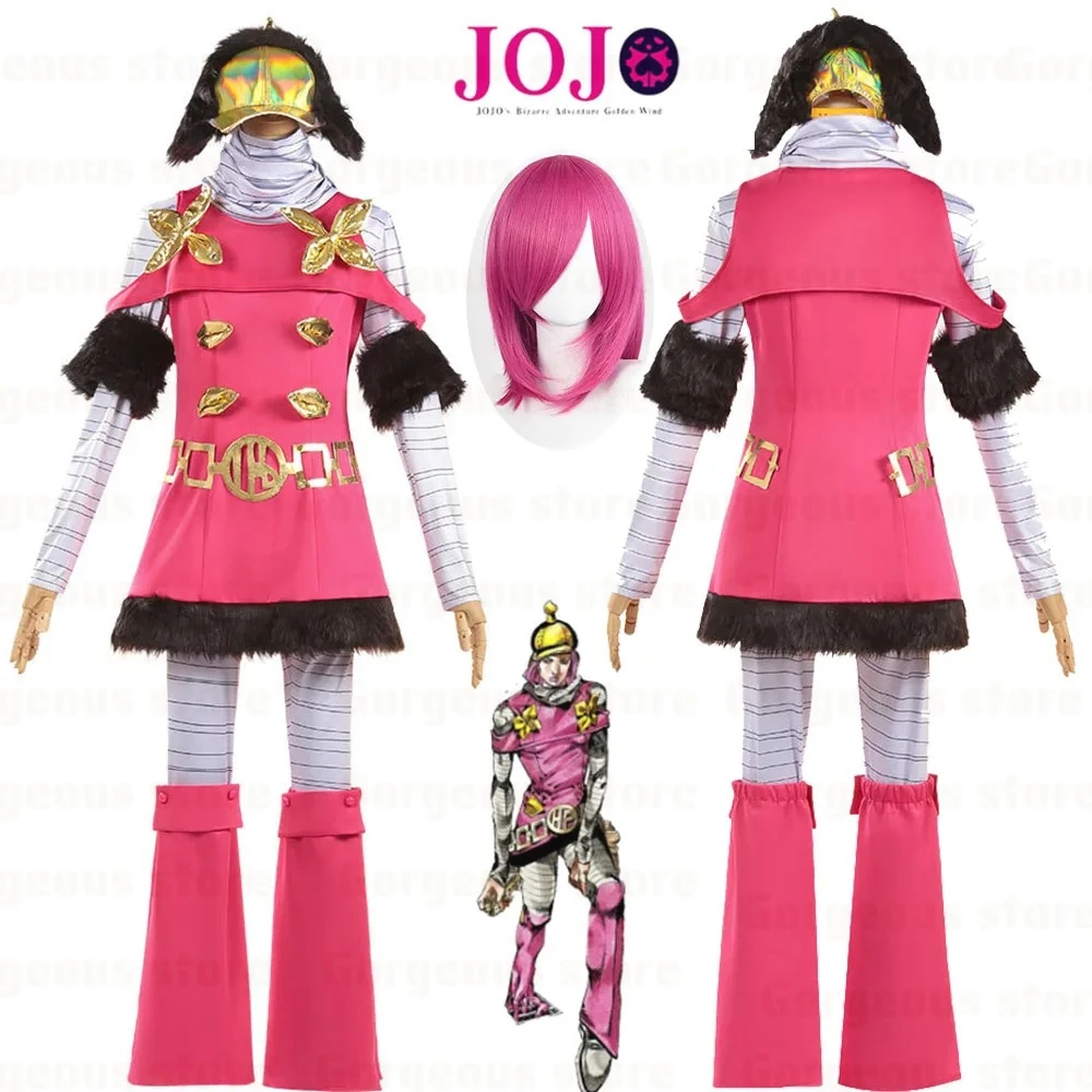 Disfraz de cosplay Hot Pants, peluca, traje de combate rosa JOJO para hombres y mujeres, fiesta de Halloween