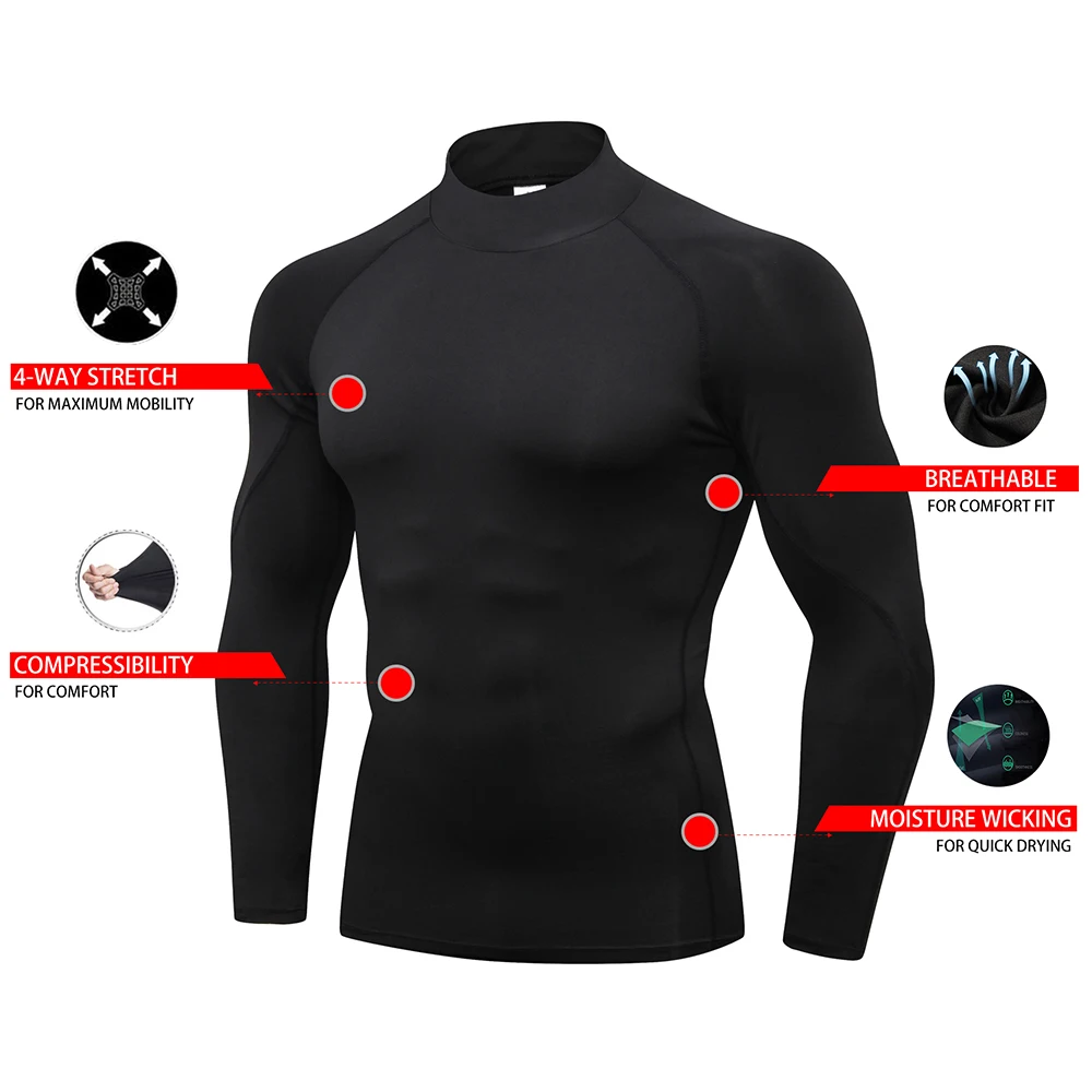 Men\'s Compression Shirts Long Sleeve Undershirt Turtleneck Gym Workout T Shirt for Men Running Basketball Athletic Base Layer