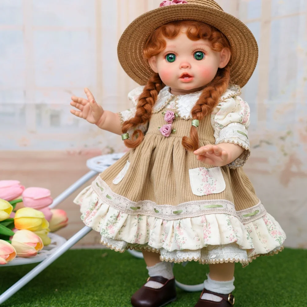 Bambola Reborn Realistica Cloveray Serie Pastorale 45 cm (18 pollici) con Cappello di Paglia, Bambola Ragazza in Vinile Morbido Dipinto a Mano, Serie Country