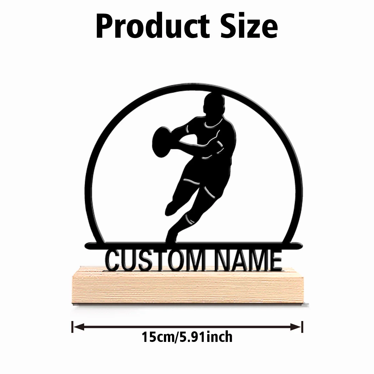 1pc Fun Personalized Custom Rugby player Metal Statues With Wooden Base Tabletop Decoration perfect for bowling alleys, game roo