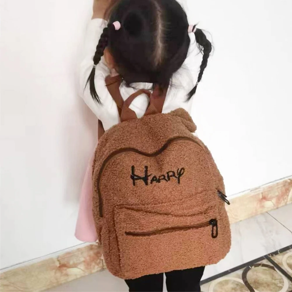 Personalized Name Bear Ear Backpack Customized Embroidered Kid's Name Kindergarten Book Bags Custom Outdoor Plush Snack Backpack