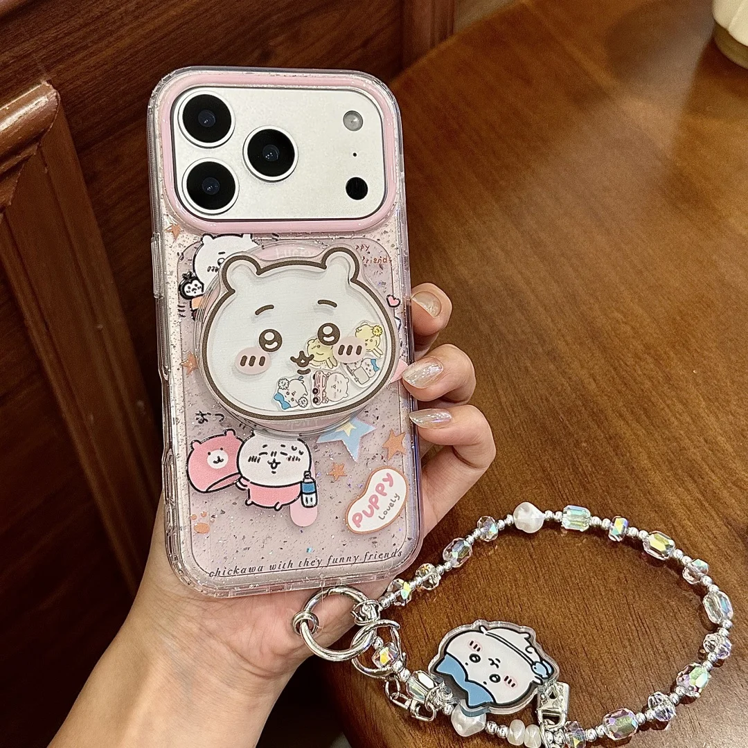 

Cute Cartoon C-Chiikawas Magsafe Magnetic wallet Card Holder stand Phone Case for iPhone17 16 15 14 13 Plus Pro Max Clear Cover﻿