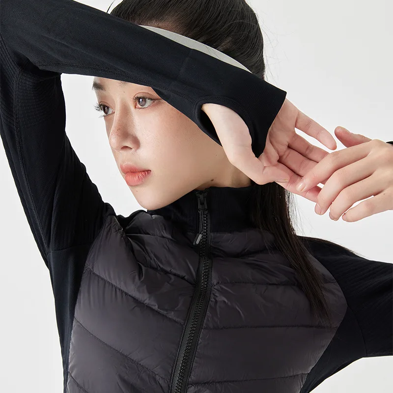 سليم صالح خفيفة الوزن 90% الأبيض أسفل سترة المرأة الشتاء اليوغا الجري الرياضة سترة منفوخة امرأة Campera De Cuero Mujer JK-084