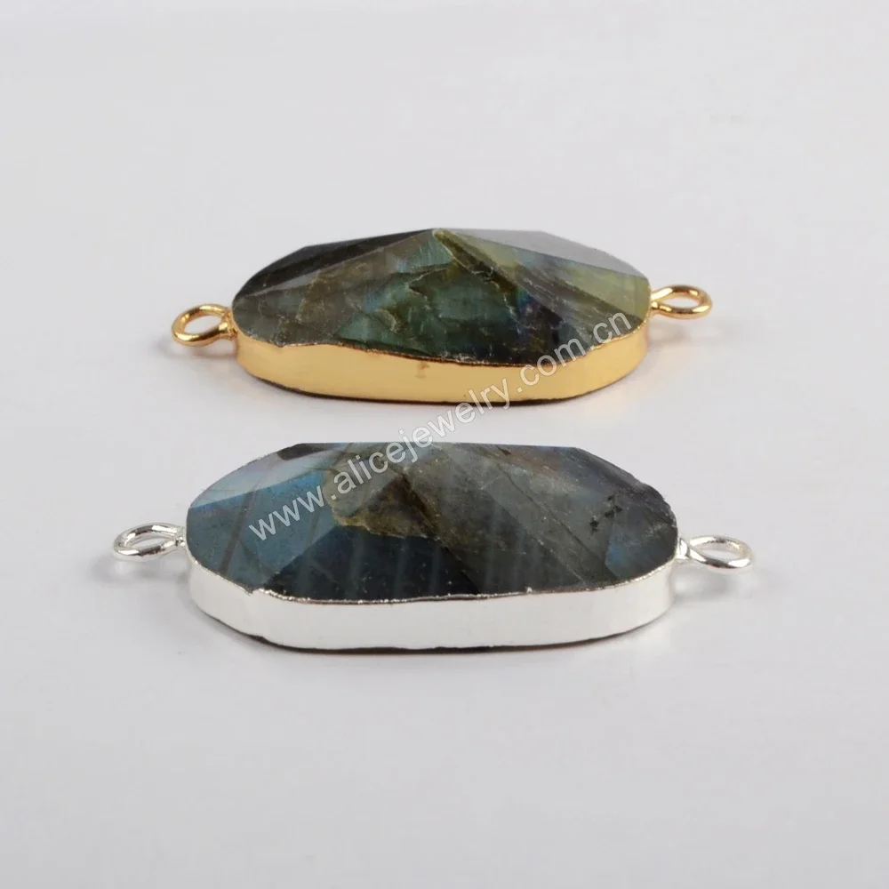 Natural Stone Labradorite Facted Connector Golden/Silver Color DIY Necklace Bracelet Jewelry Making Accessories Free Shipping