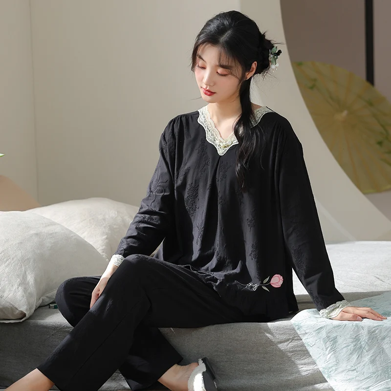 Autumn Women's Pyjamas Cotton Sleepwear Long Sleeve Print Women Pajama Sets Casual Soft Female Homewear M-XXL