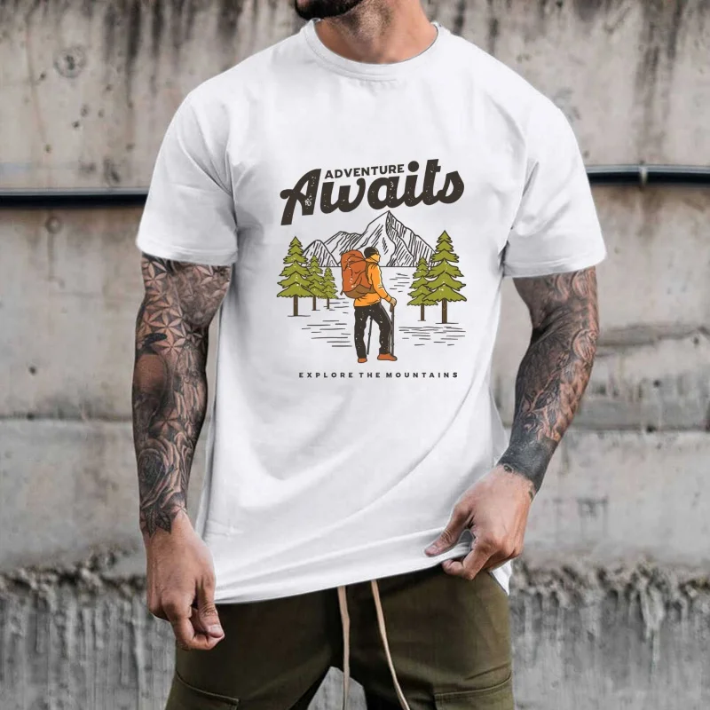 Adventure Awaits Hiker Graphic Heat Transfer White Ink Iron - on, Suitable for T - shirts/Canvas Bags/Backpacks, Versatile for