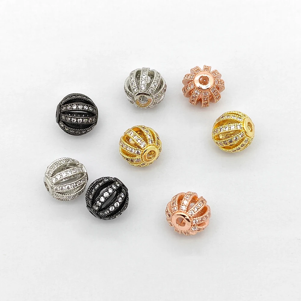 

4PCS Beads for Jewelry Making Pave Zircon Spacer Beaded Necklace Bracelet Parts Chain Hollow Out Spherical Accessories Wholesale