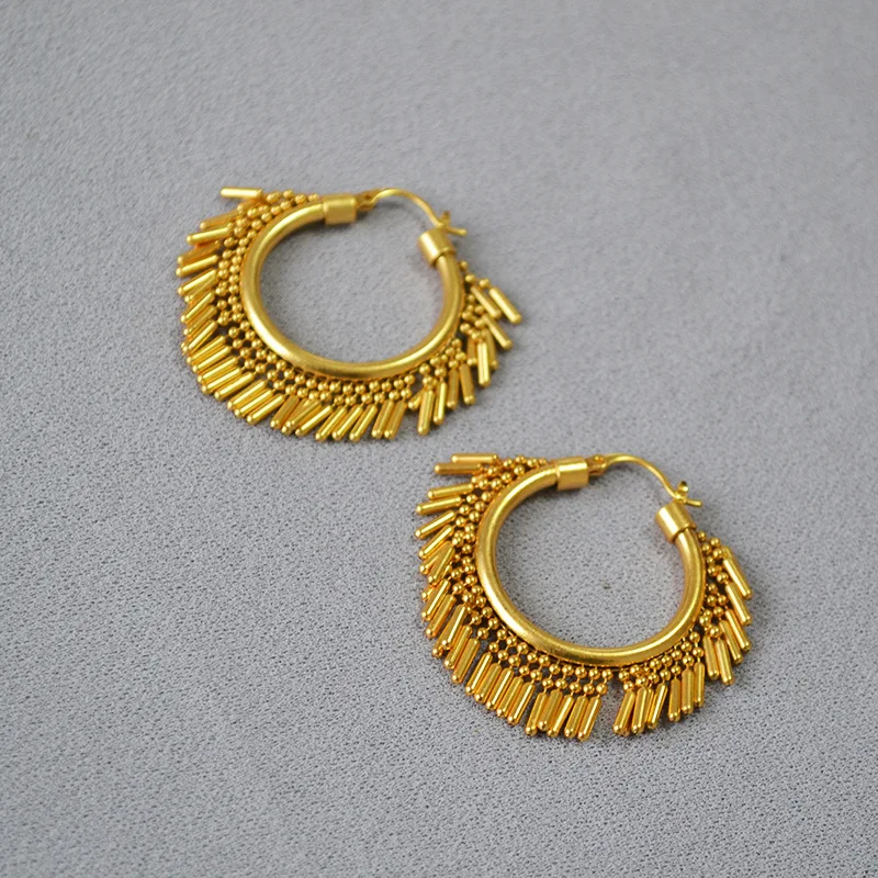 Brass With 18K Retro Luxy Tassel Hoop Earrings Women Jewelry Punk Party T Show Gown Runway Trendy  Korean Japan Israel INS