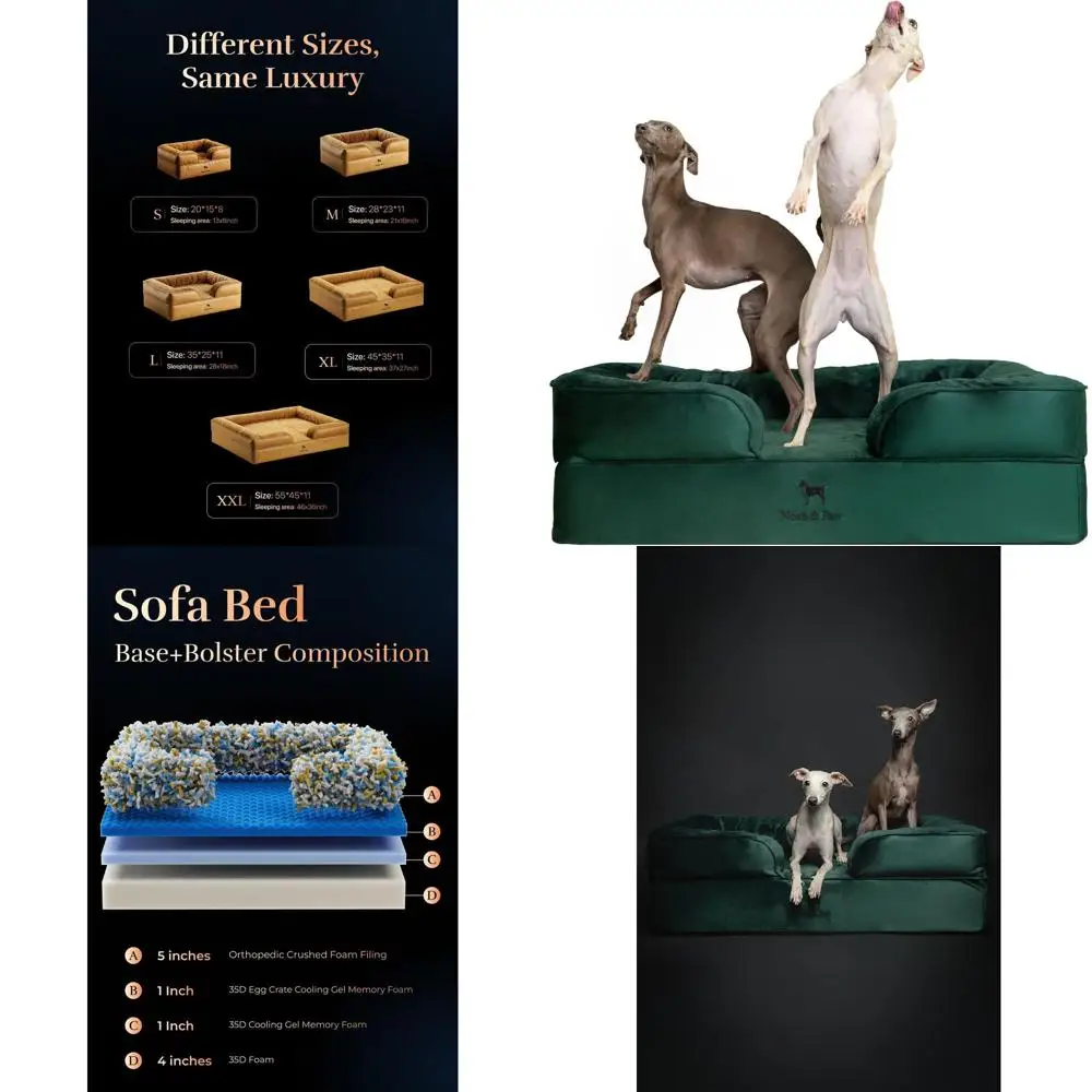 

Orthopedic Gel-Infused Memory Foam Dog Bed, 35x25x11, Waterproof & Washable, Velvet Sofa Style
