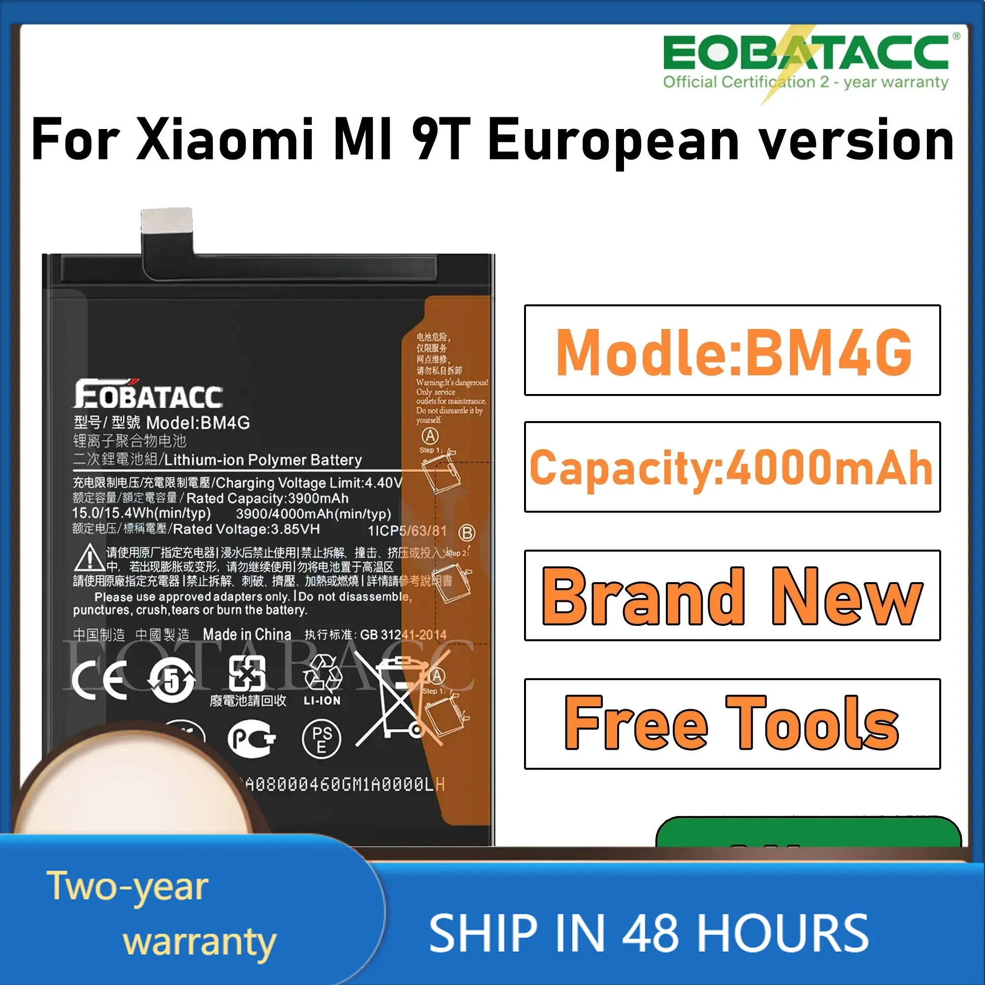 2025 Years EOBATACC 100% New BM4G Battery For XiaomiMI 9T  4000mAh Batteries+Free Tools