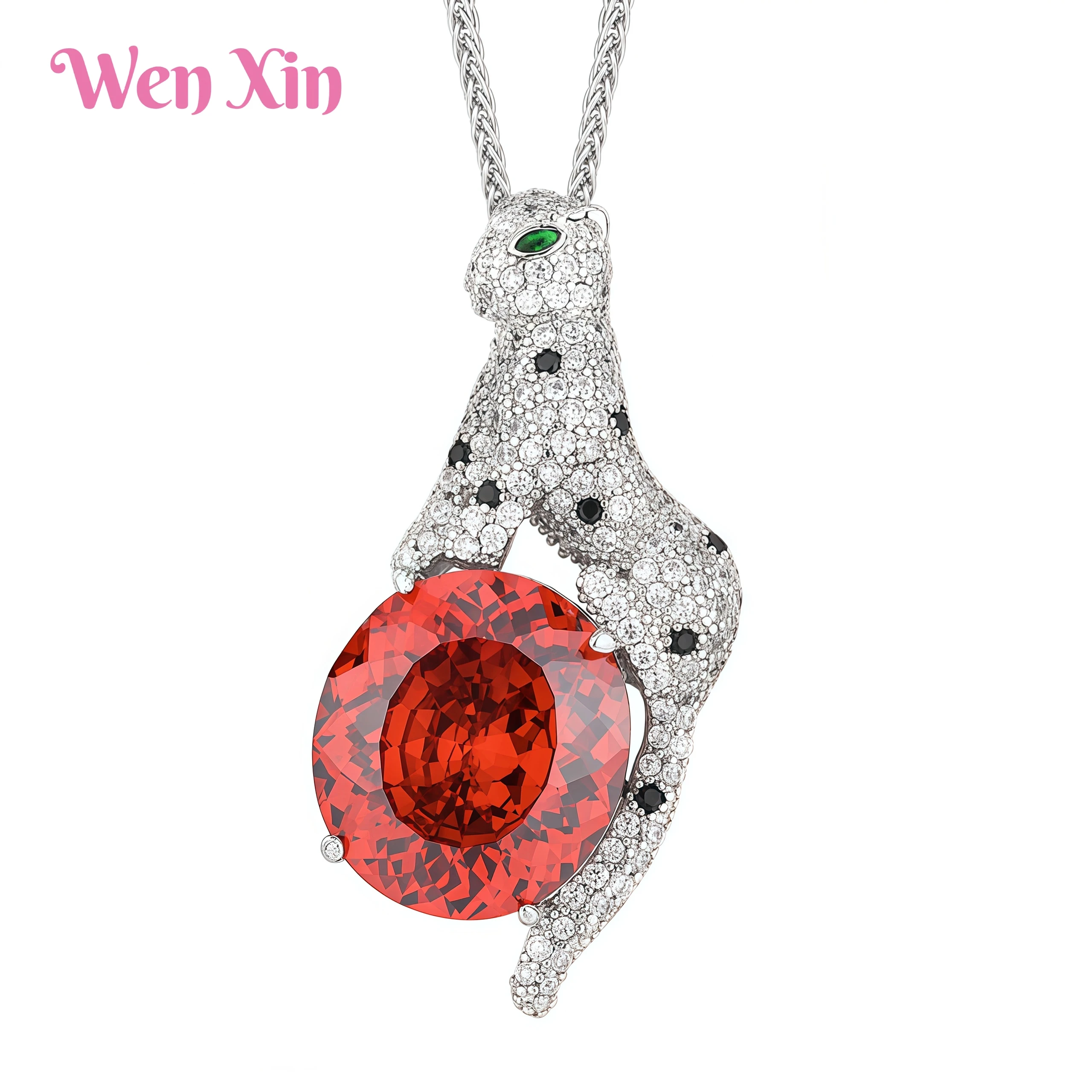 

WENXIN Designer Made of MUSHAN MCT Copper Necklace For Women Vintage leopard pendant necklaces Luxury Gemstones Pendants Jewelry