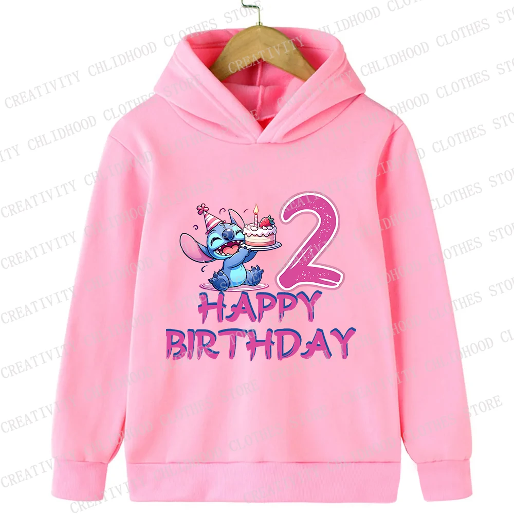 New Stitch Children Hoodies Birthday Number 1-14 Girl Boy Kids Pullover Anime Cartoon Casual Clothes Kid Kawaii Tops Sweatshirts