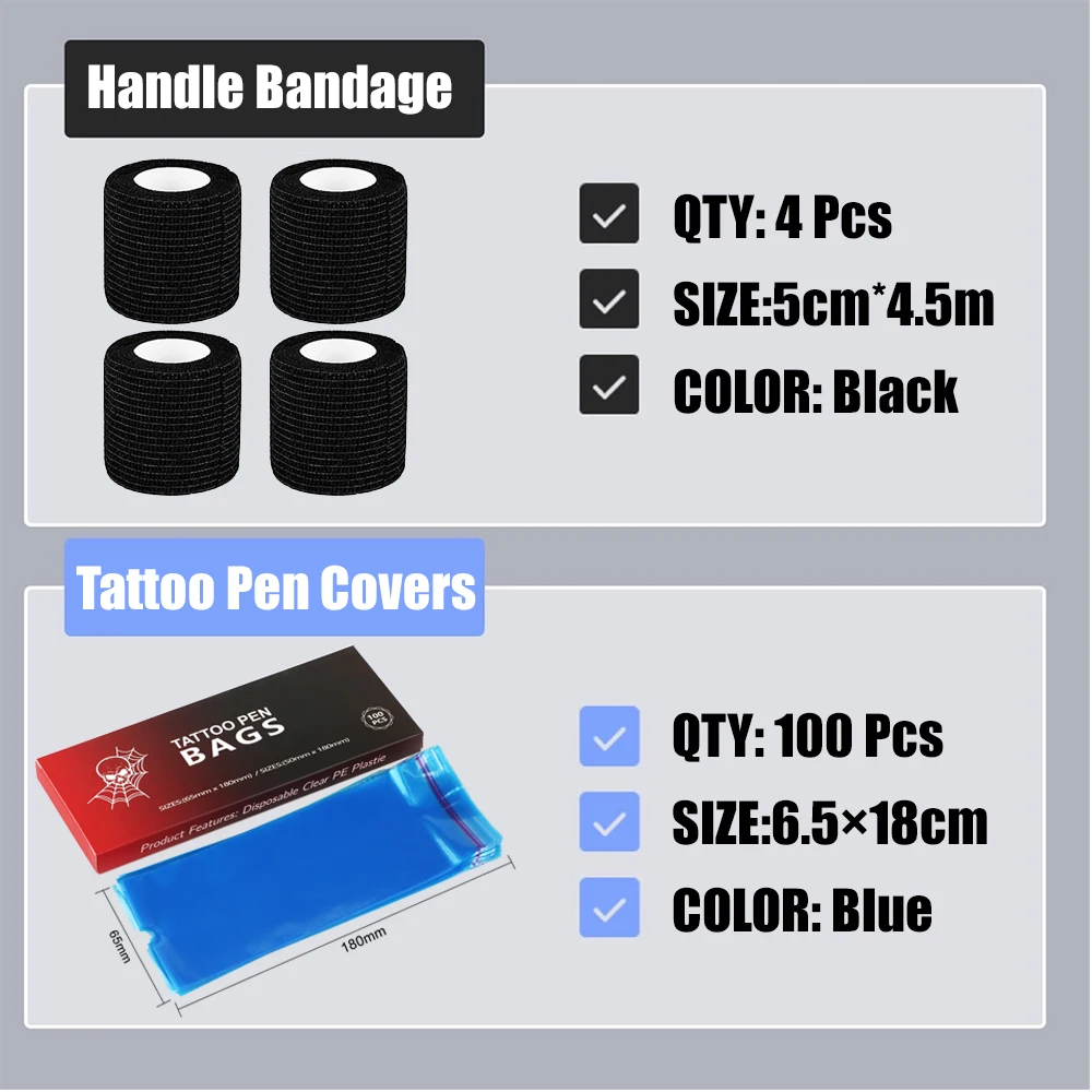 Tattoo Pen Covers with Tape Wrap  100Pcs Large Pen Bags and 4Pcs Grip Wrap Tattoo Machine Wrap Covers Pen Sleeves Tattoo Supplie