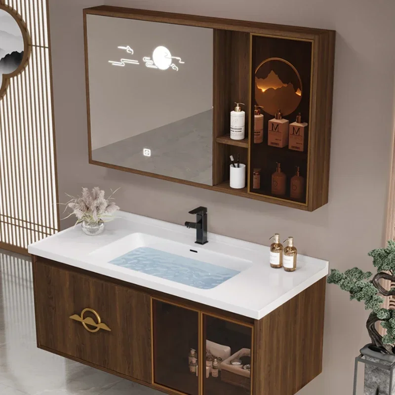 New Chinese Style Integrated Ceramic Basin Bathroom Cabinet Combination Modern Intelligent Washbasin  Furniture YX50BC