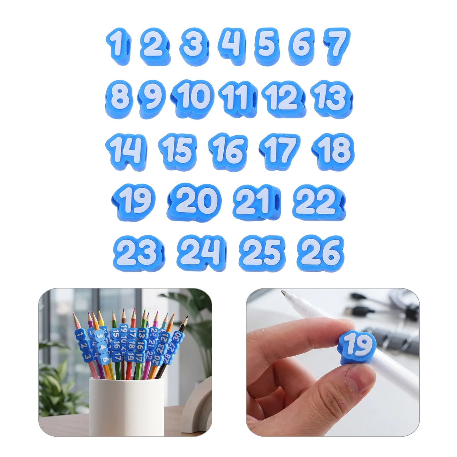 30Pcs Numbered Pencil Topper 1-30 Reusable School Pencil Labels for Classroom Organization Student Teacher Tracking Marker