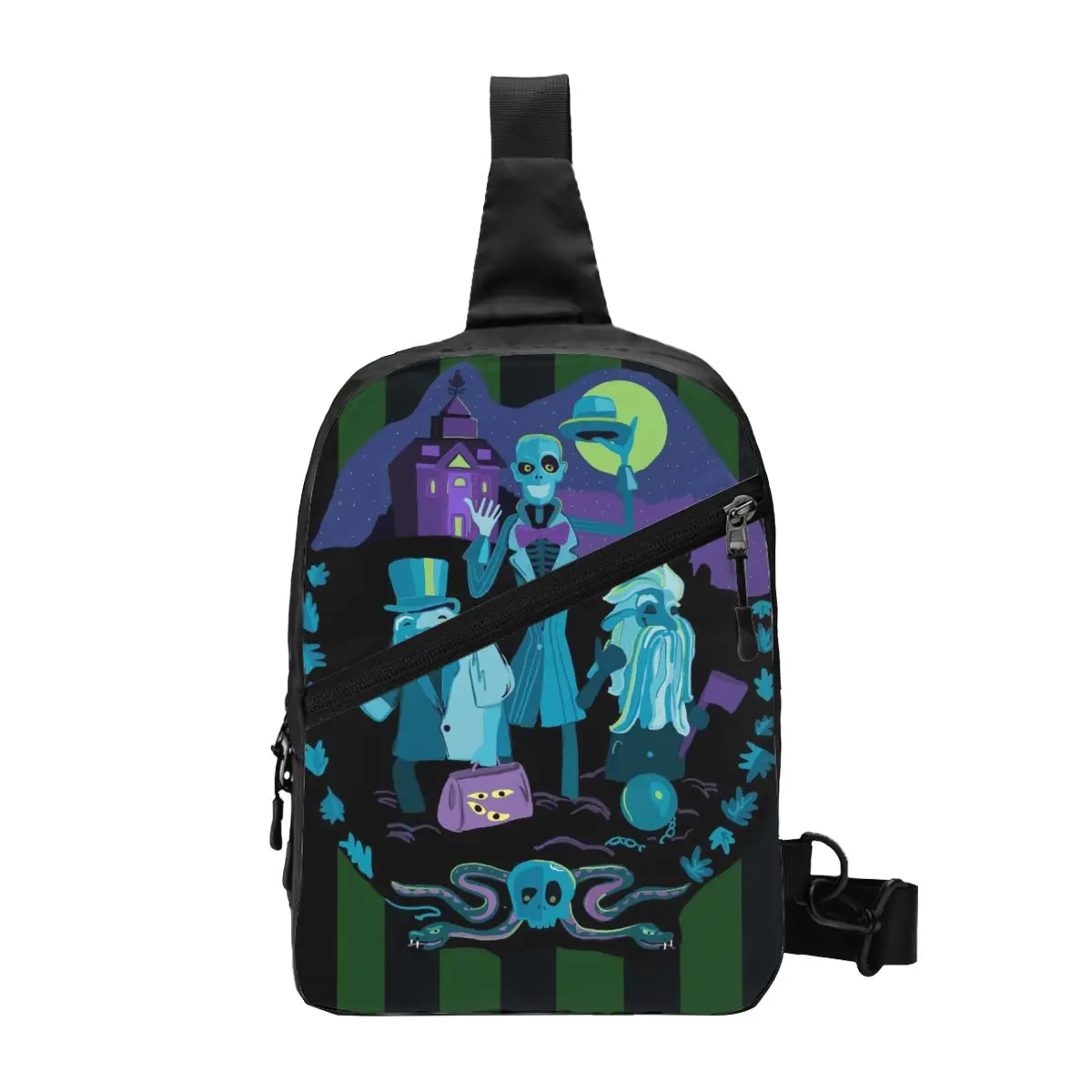 

Cool Haunted Mansion Sling Bags for Travel Hiking Men Crossbody Chest Backpack Shoulder Daypack