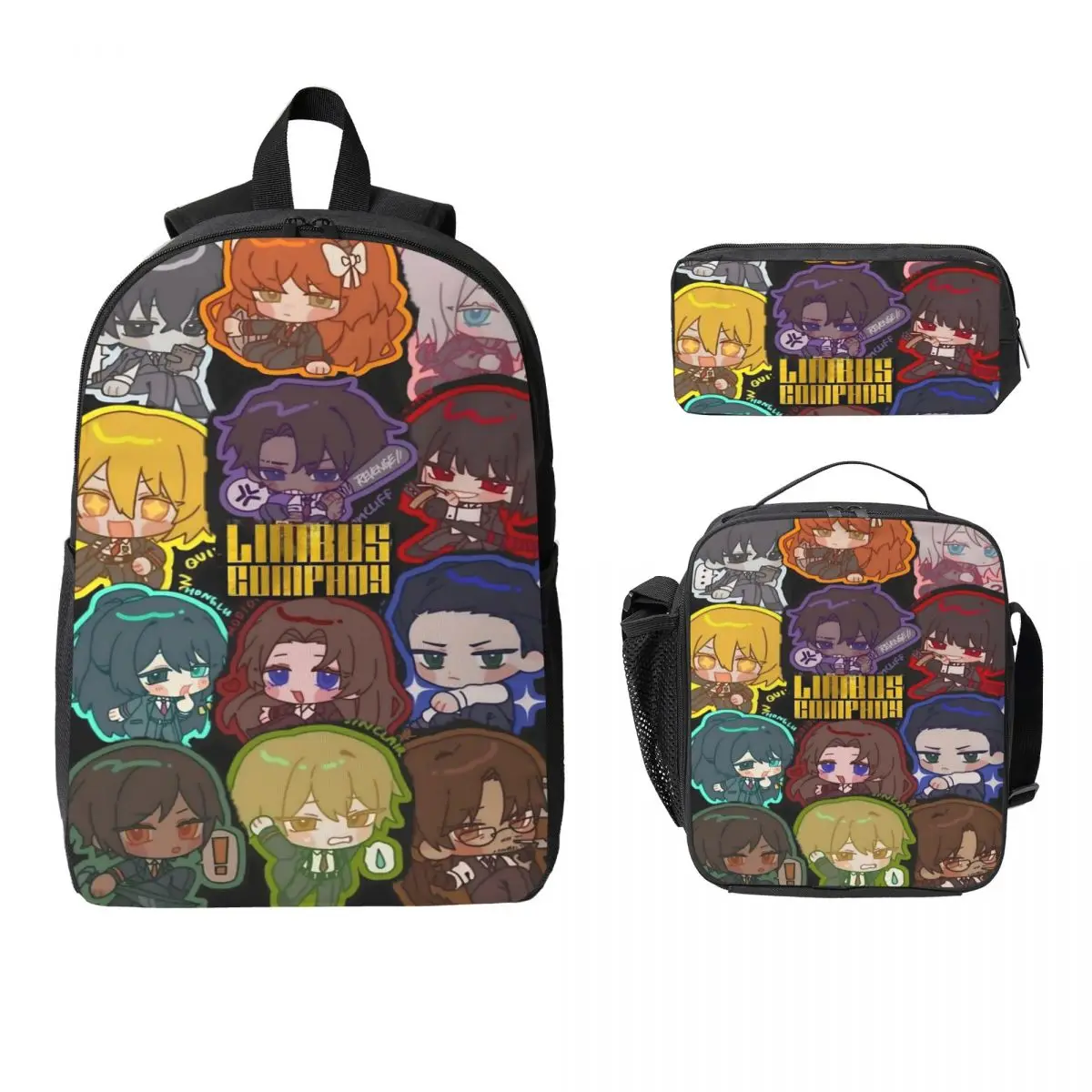 3Pcs Limbus Company Games School bags Set for Kids Pen Bags Backpack Sets with Lunch Box For School Students Knapsack