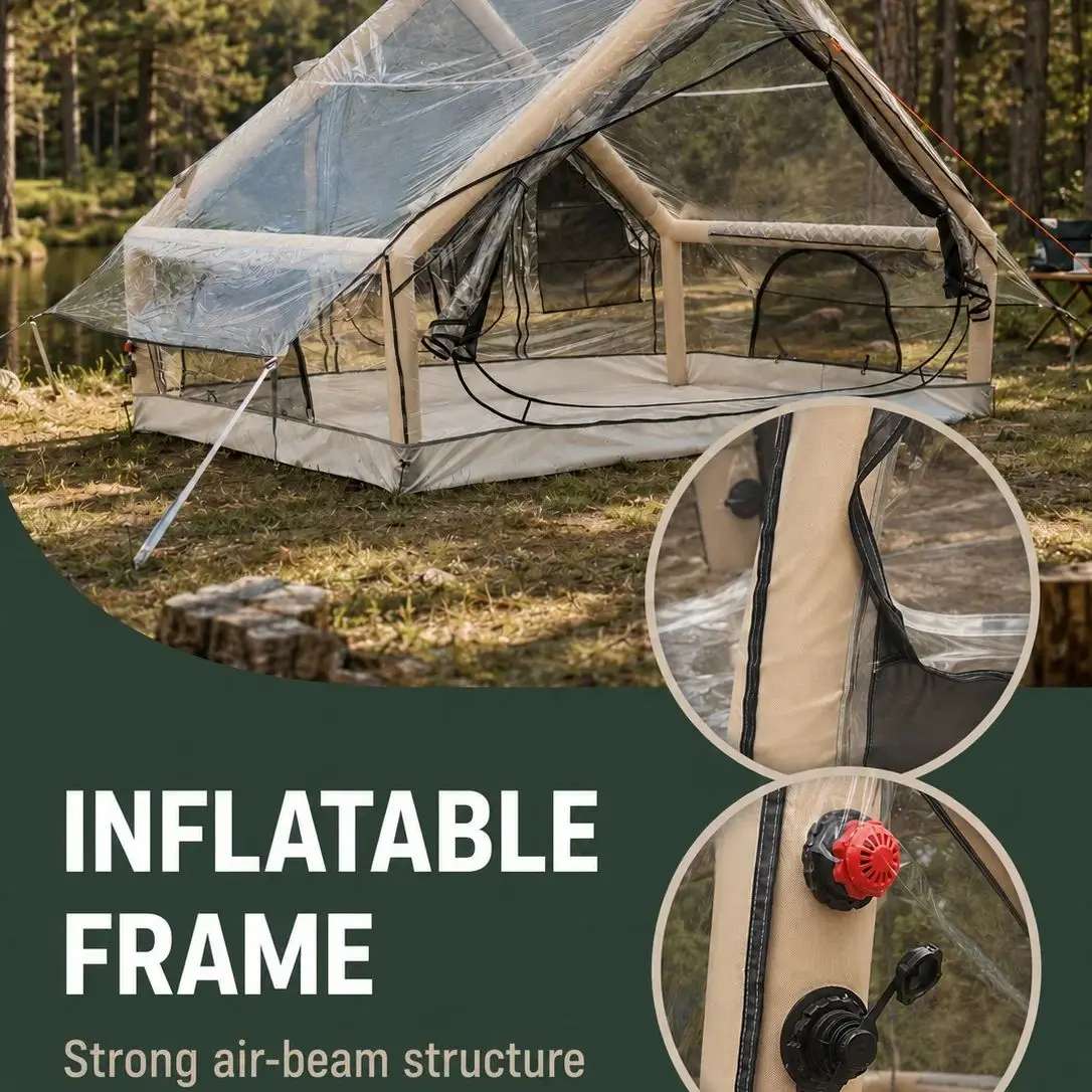 4-Person, 6 sq m Inflatable Bubble Tent with Mosquito Net, Transparent PVC Glamping Tent, 360° Panoramic Outdoor Camping Shelter