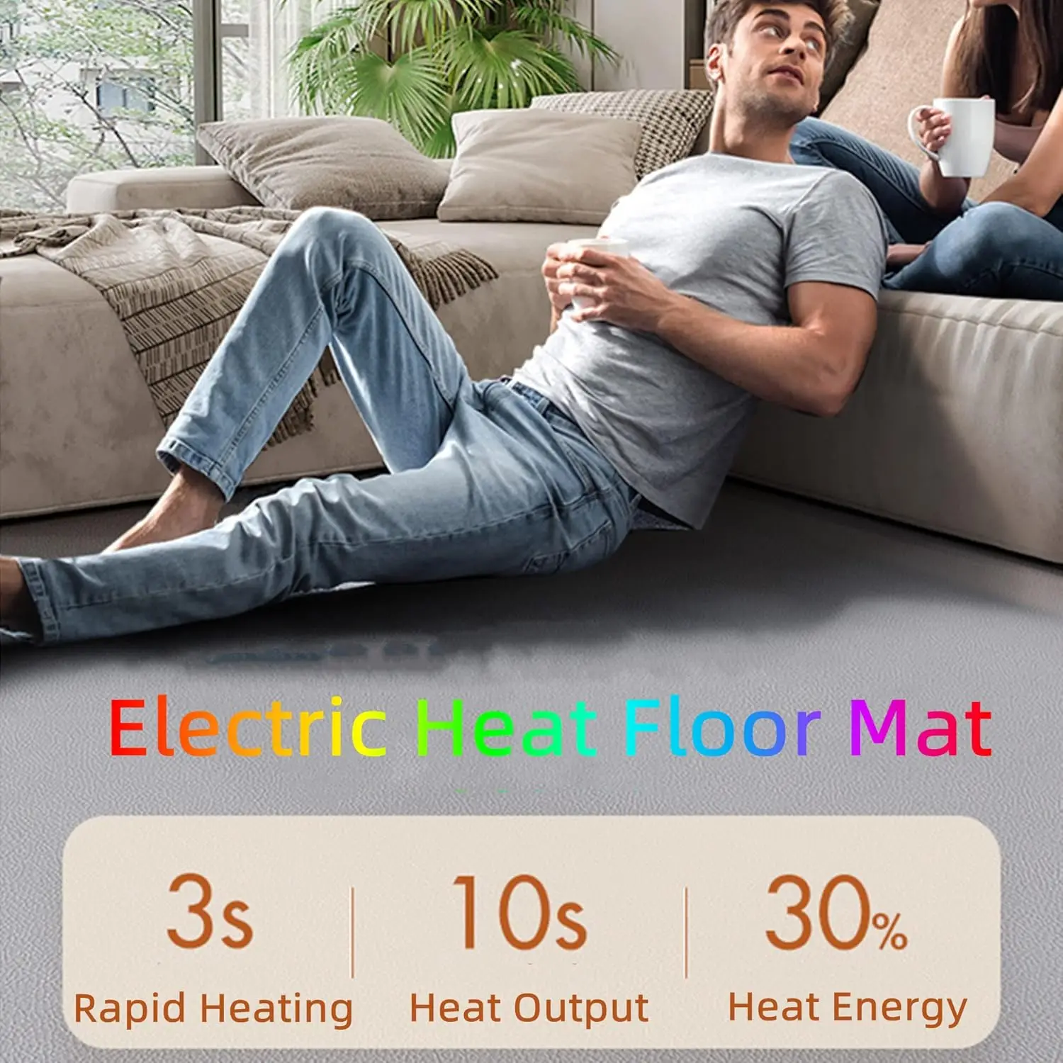 Radiant Floor Heater, Electric Heated Area Rug, Electric Heating Carpet, Indoor Floor Heater, Waterproof/6 Gear