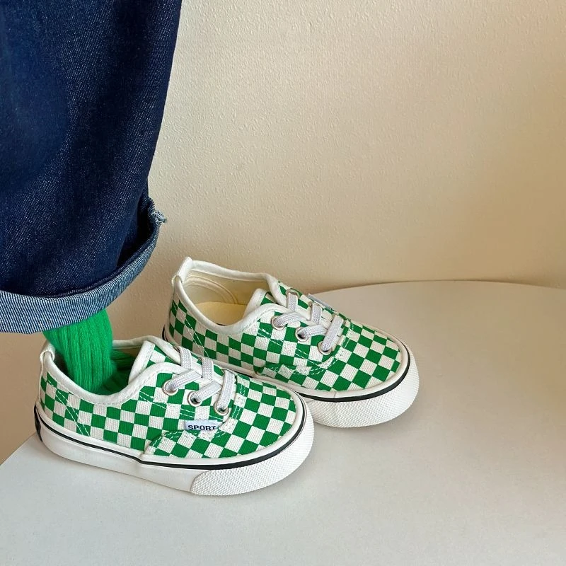 Korean Style Toddler Baby Canvas Sneakers Spring Autumn Checkered Soft Sole Comfortable Breathable Shoes