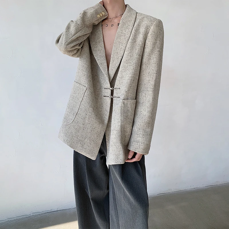 LUZHEN Coat 2026 New Luxury Elegant Handsome Casual Blazer Men Shoulder Pad Metal Buckle Placket Loose Solid Color Jacket JY8998