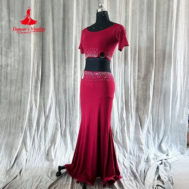 Bauchtanz-Übungsset für Erwachsene und Kinder, maßgeschneidertes Kurzarm-Oberteil + sexy Fischschwanz-Langrock, 2-teilige orientalische Tanzkleidung