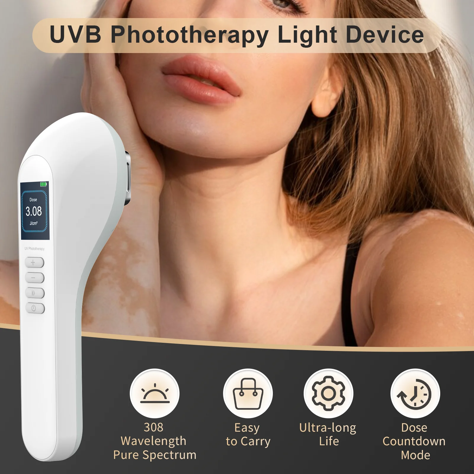 KTS UVB Phototherapy Lamp Device for Vitiligo Treatment 308NM UV Narrow Band Ultraviolet Light Therapy Psoriasis Spots Eczema