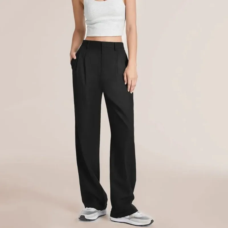 Damen High-Waist Straight-Leg Hosen Lässige Bürokleidung Slim-Fit Schnitt Einfarbige Anzughosen