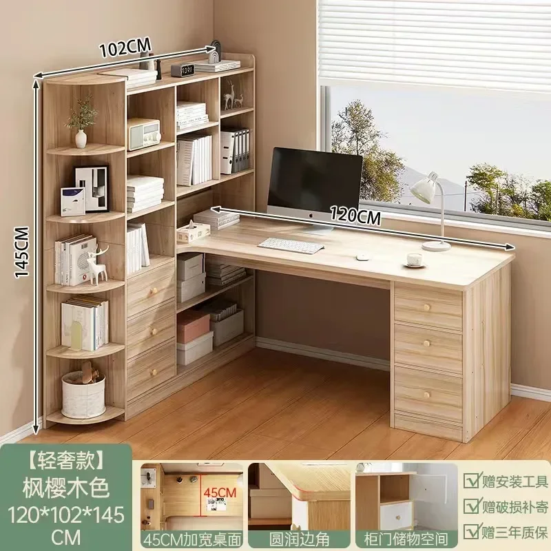 

Large Modern Computer Desk Bookshelf Integrated Shelves Drawers Laptop Home Bedroom Student Study Writing Desk Office Table