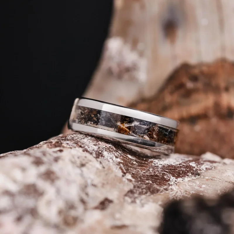 

Synthetic Marble Texture Ring Comfortable and Close Fitting Men's Silvery Stainless Steel Wedding Ring