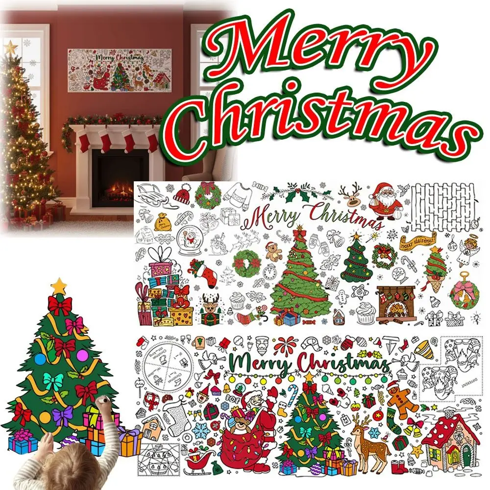 Funny Large Christmas Coloring Poster for Kids Drawing Paper DIY Xmas Coloring Banner Doodle Tablecloth Kids Christmas Gifts