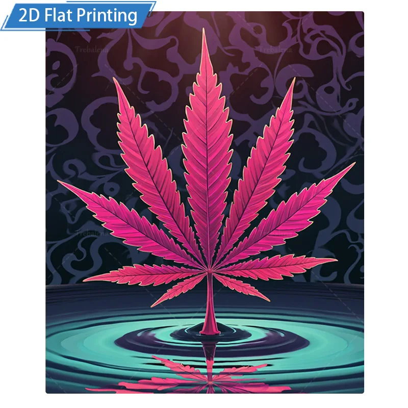 1pc Flannel Blanket Psychedelic Pink Weed Leaf Blanket, Water Ripple Design, Boho Home Decor