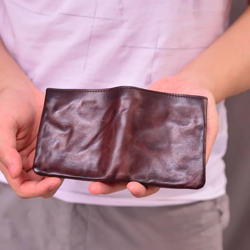 AETOO First-layer cowhide men's wallet, leather retro card holder, hand-grabbed wrinkled coin purse