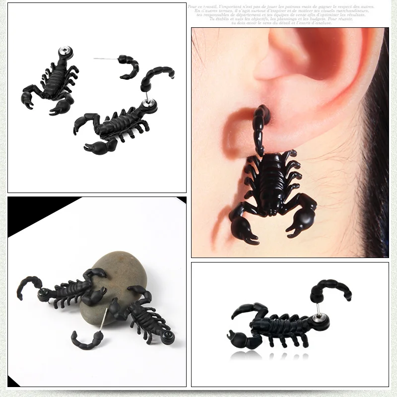 1 PCS Brincos Jewelry Punk Black Color Bizarre Animal Scorpion Stud Earrings For Women Men